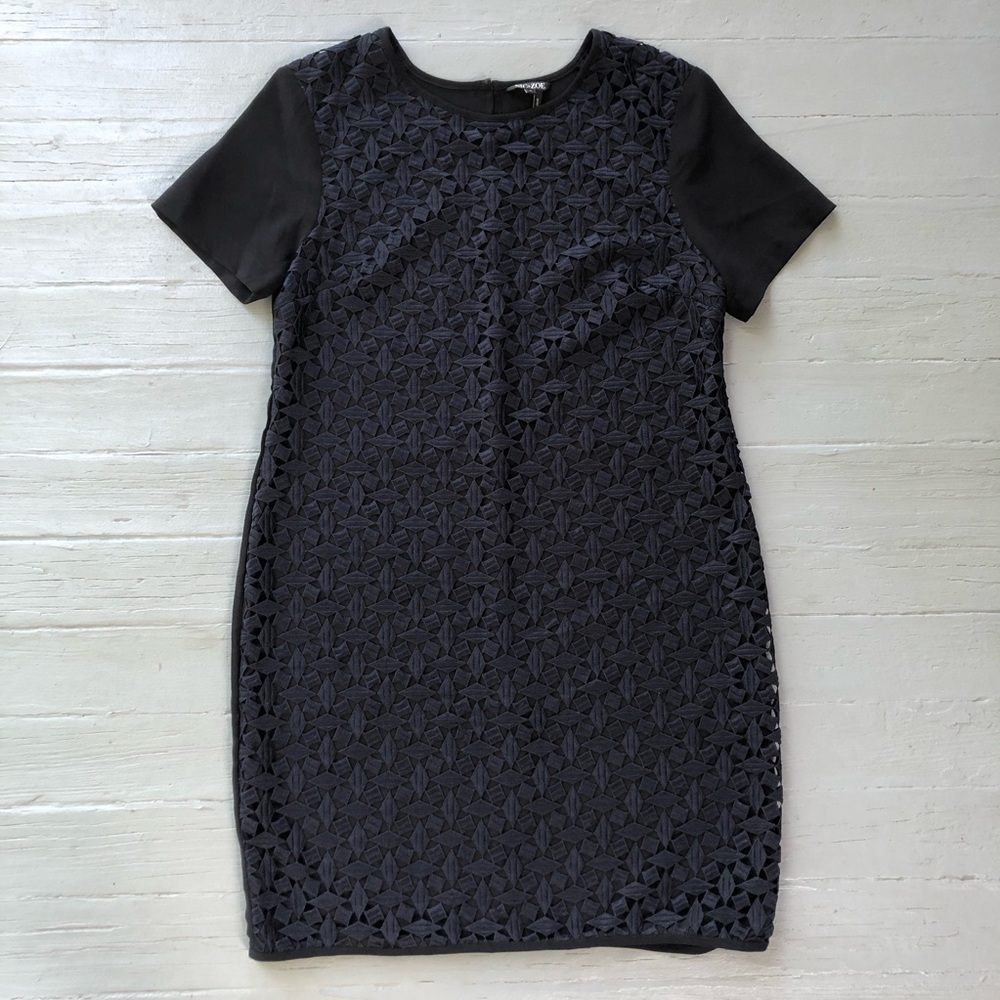 Nic + Zoe Mini Shift Dress Size S Navy Black Cutout Short Sleeve Workwear